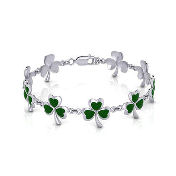 One of Celtic's epitome ~ Sterling Silver Jewelry Shamrock Link Bracelet TBG744 - Jewelry